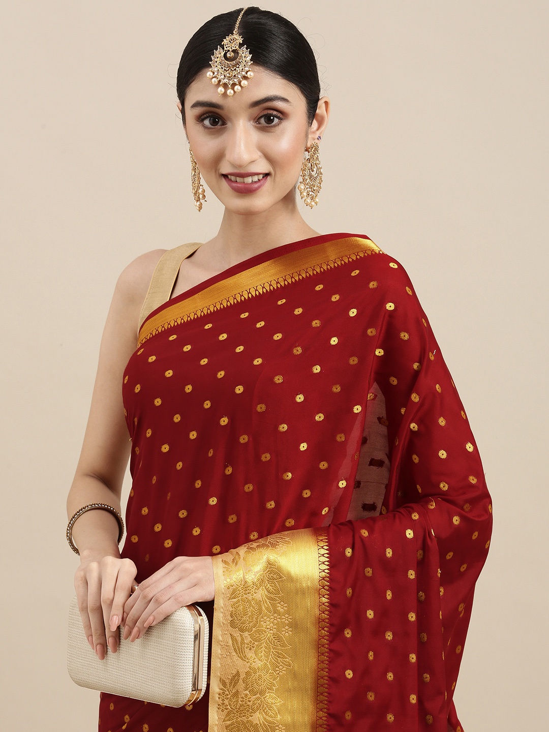 

MIMOSA Red Zari Mysore Silk Saree