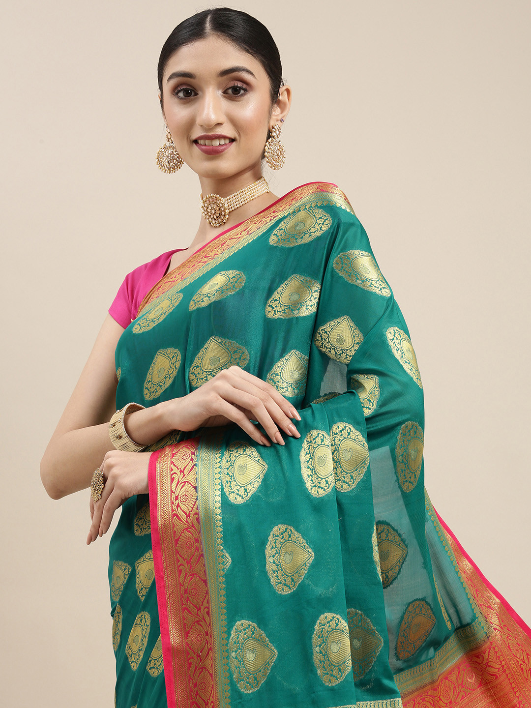

MIMOSA Green Ethnic Motifs Zari Mysore Silk Saree