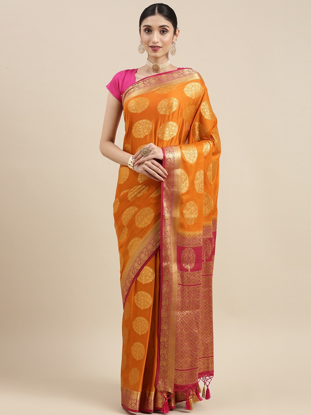 

MIMOSA Mustard Ethnic Motifs Zari Mysore Silk Saree