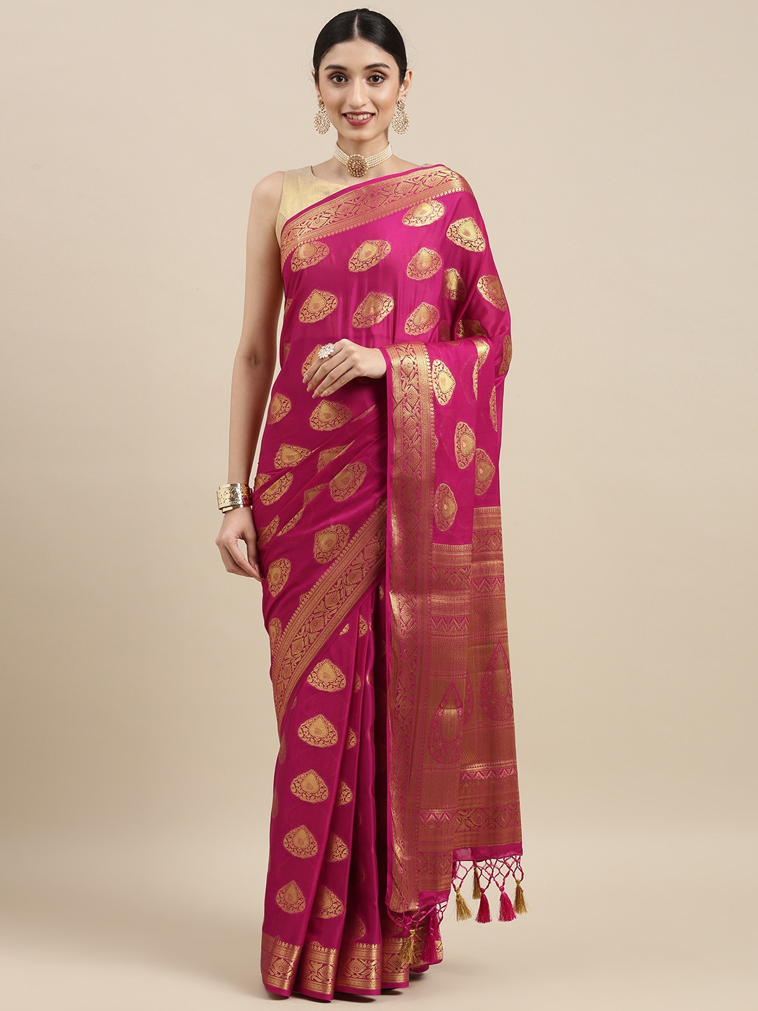 

MIMOSA Pink Paisley Zari Mysore Silk Saree