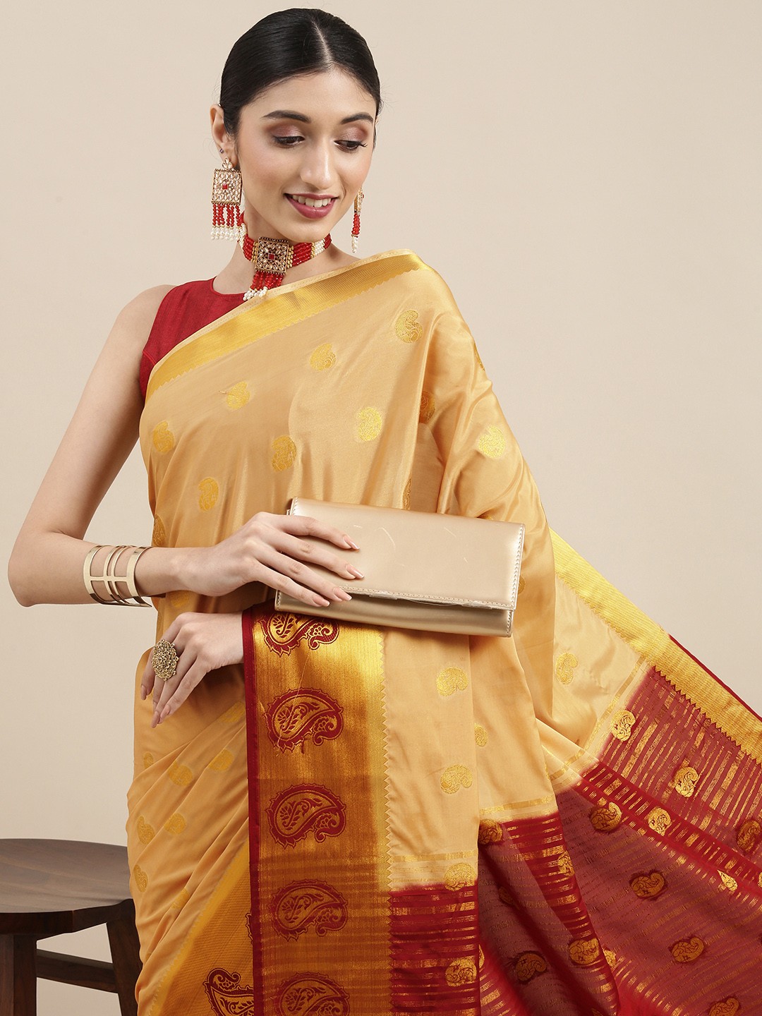 

MIMOSA Yellow Paisley Zari Mysore Silk Saree