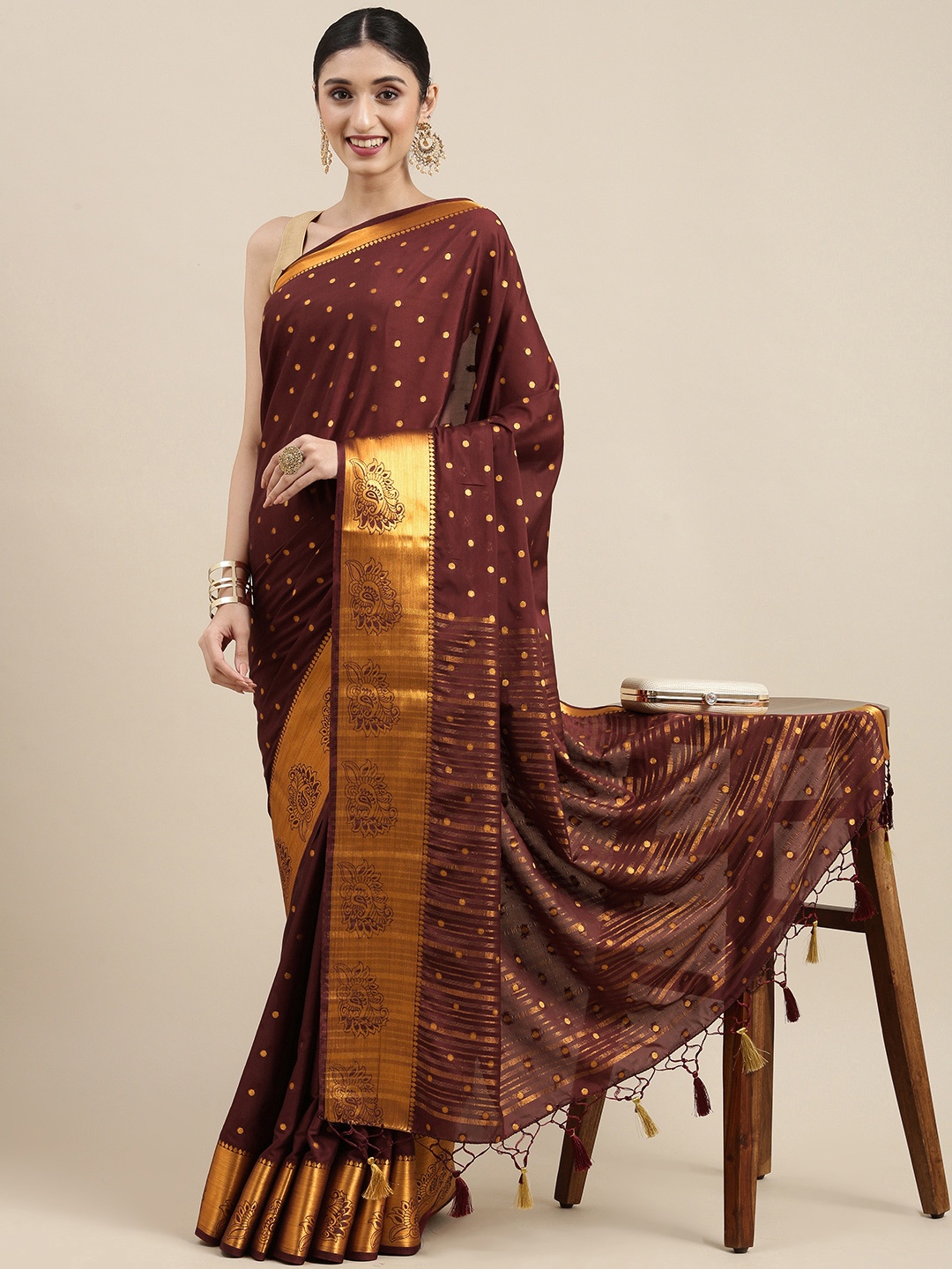 

MIMOSA Coffee Brown Zari Mysore Silk Saree