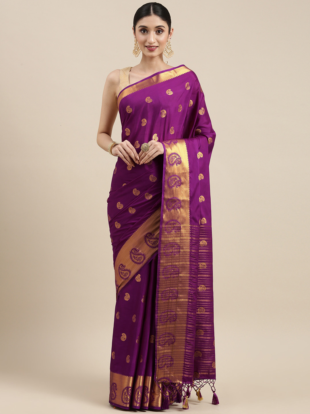 

MIMOSA Purple Paisley Zari Mysore Silk Saree