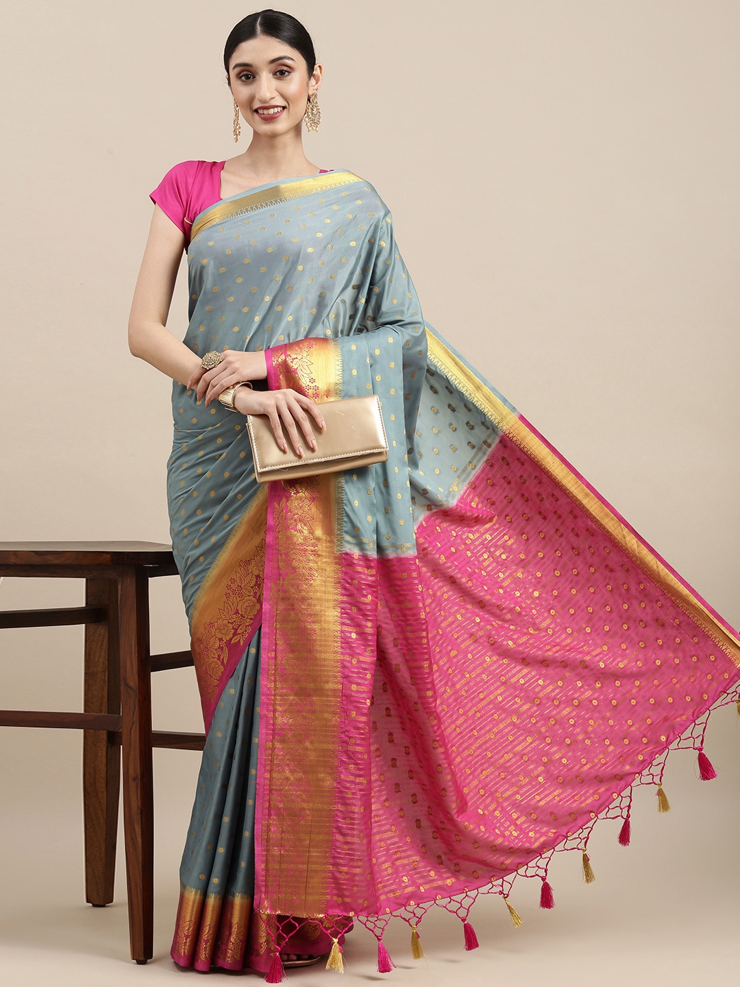 

MIMOSA Grey Zari Mysore Silk Saree