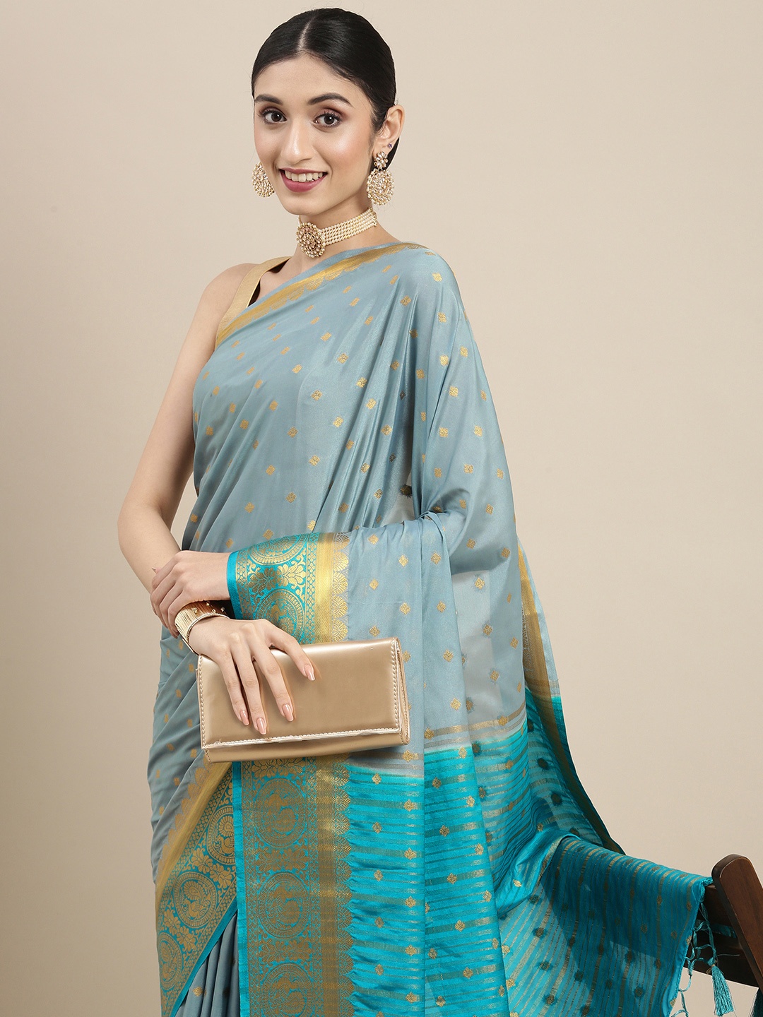 

MIMOSA Grey Zari Mysore Silk Saree