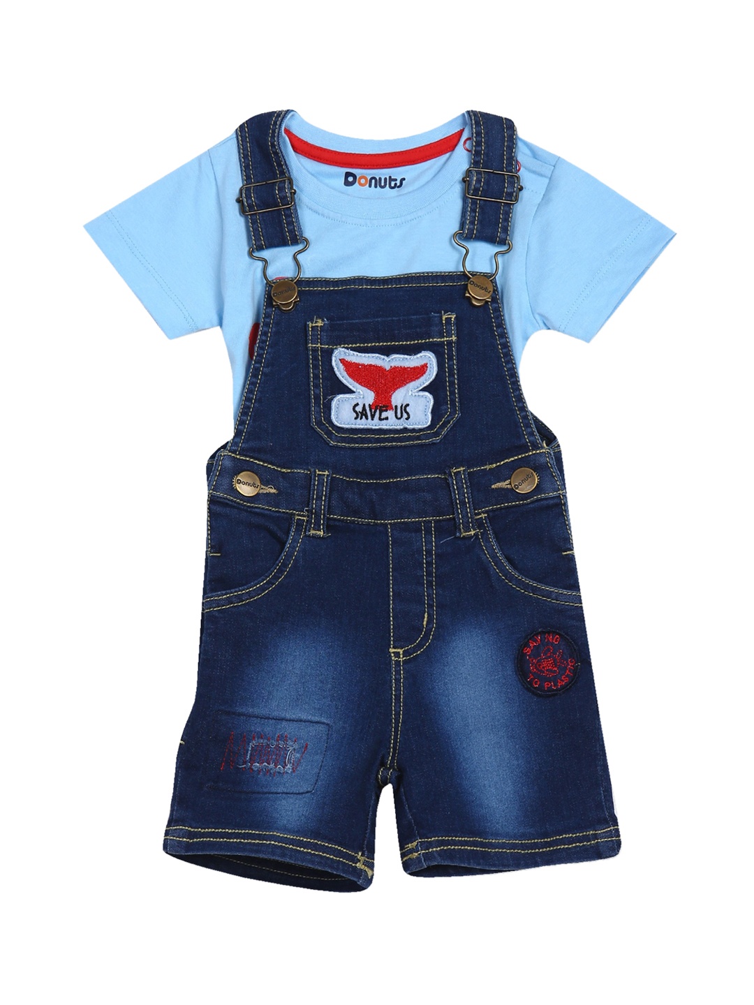 

Donuts Boys Blue Washed Denim Dungarees with T-Shirt