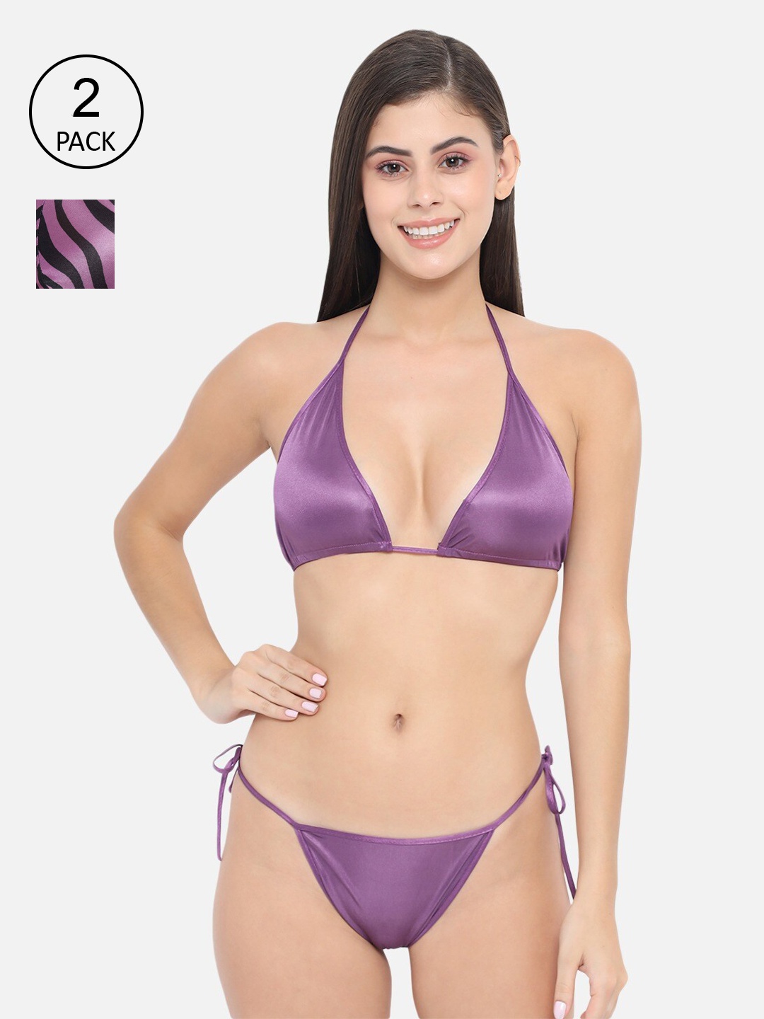 

Klamotten Women Pack Of 2 Satin Lingerie Set, Lavender