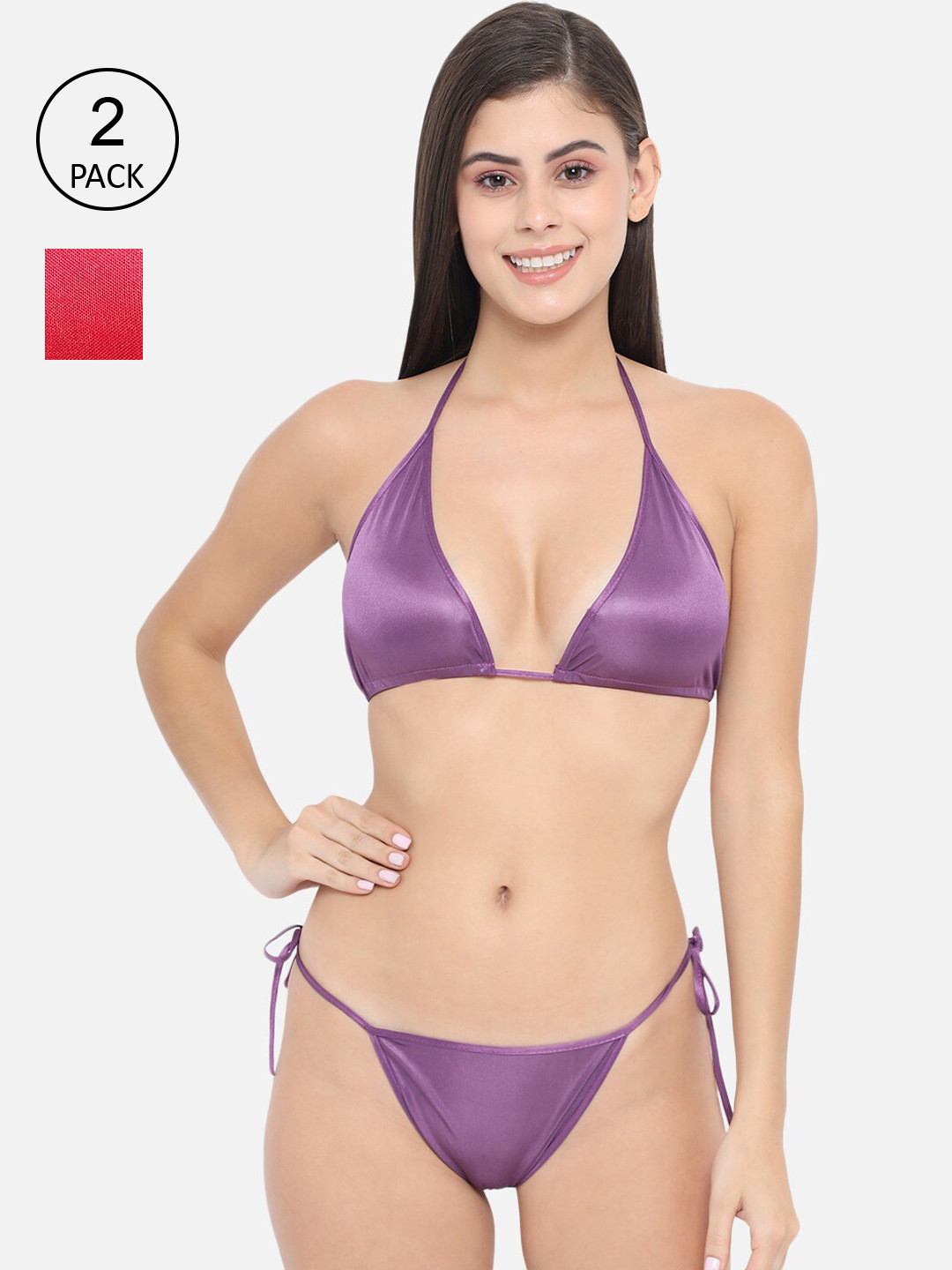 

Klamotten Women Pack Of 2 Purple & Red Solid Lingerie Set