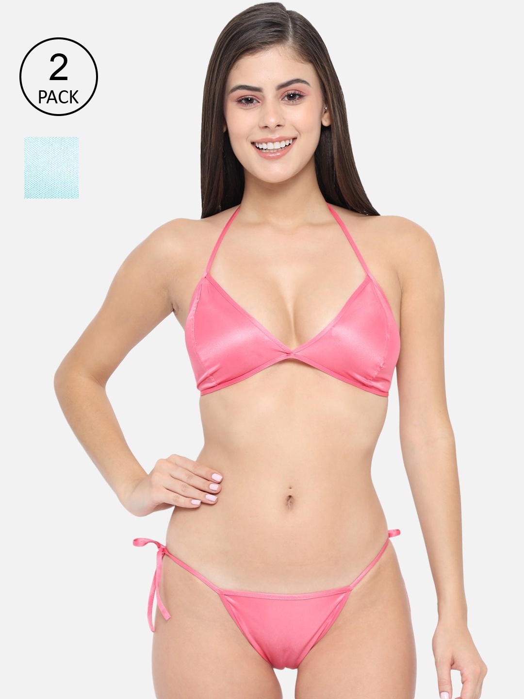 

Klamotten Women Set Of 2 Sea Green & Pink Solid Lingerie Set 13Gs-11R