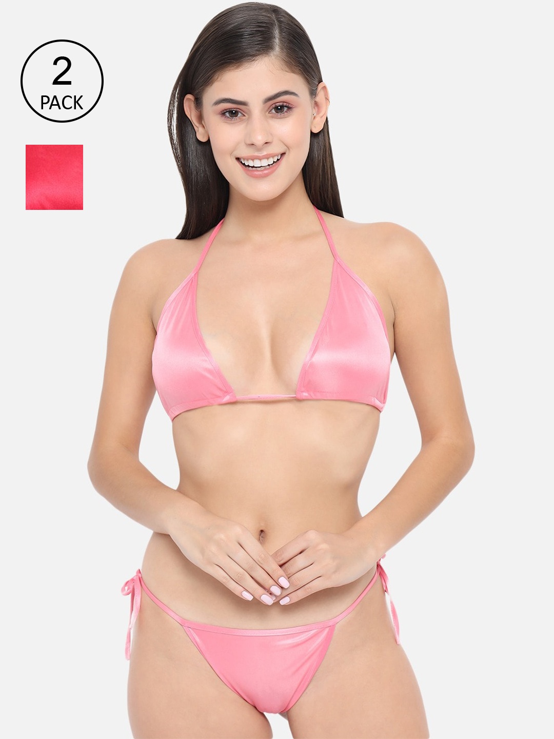

Klamotten Women Pack Of 2 Pink & Red Satin Lingrie Set 13R-13C