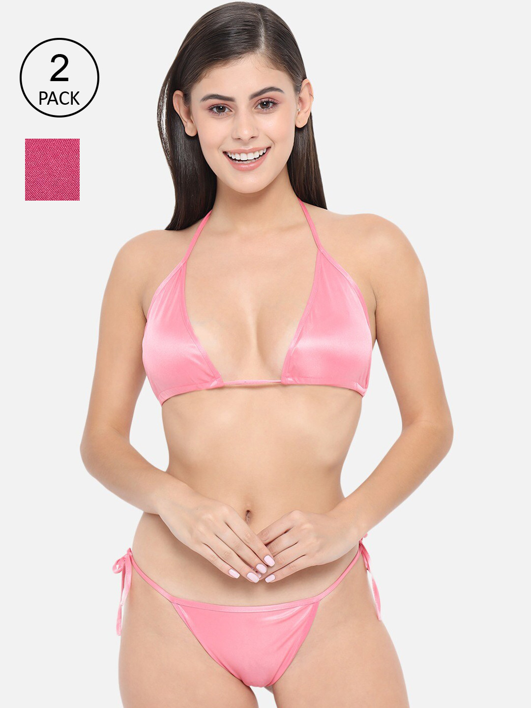 

Klamotten Women Pack Of 2 Solid Lingerie Set, Pink