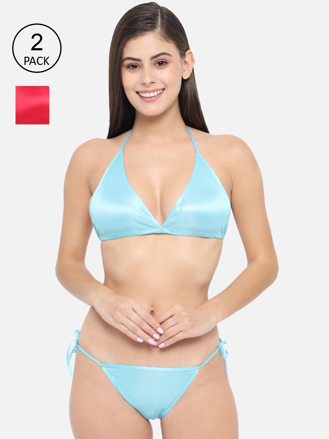 

Klamotten Women Pack Of 2 Solid Lingerie Set, Blue