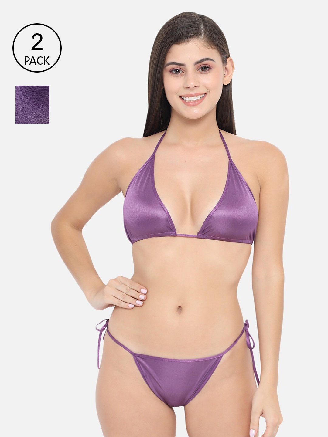 

Klamotten Women Pack Of 2 Solid Lingerie Set, Purple