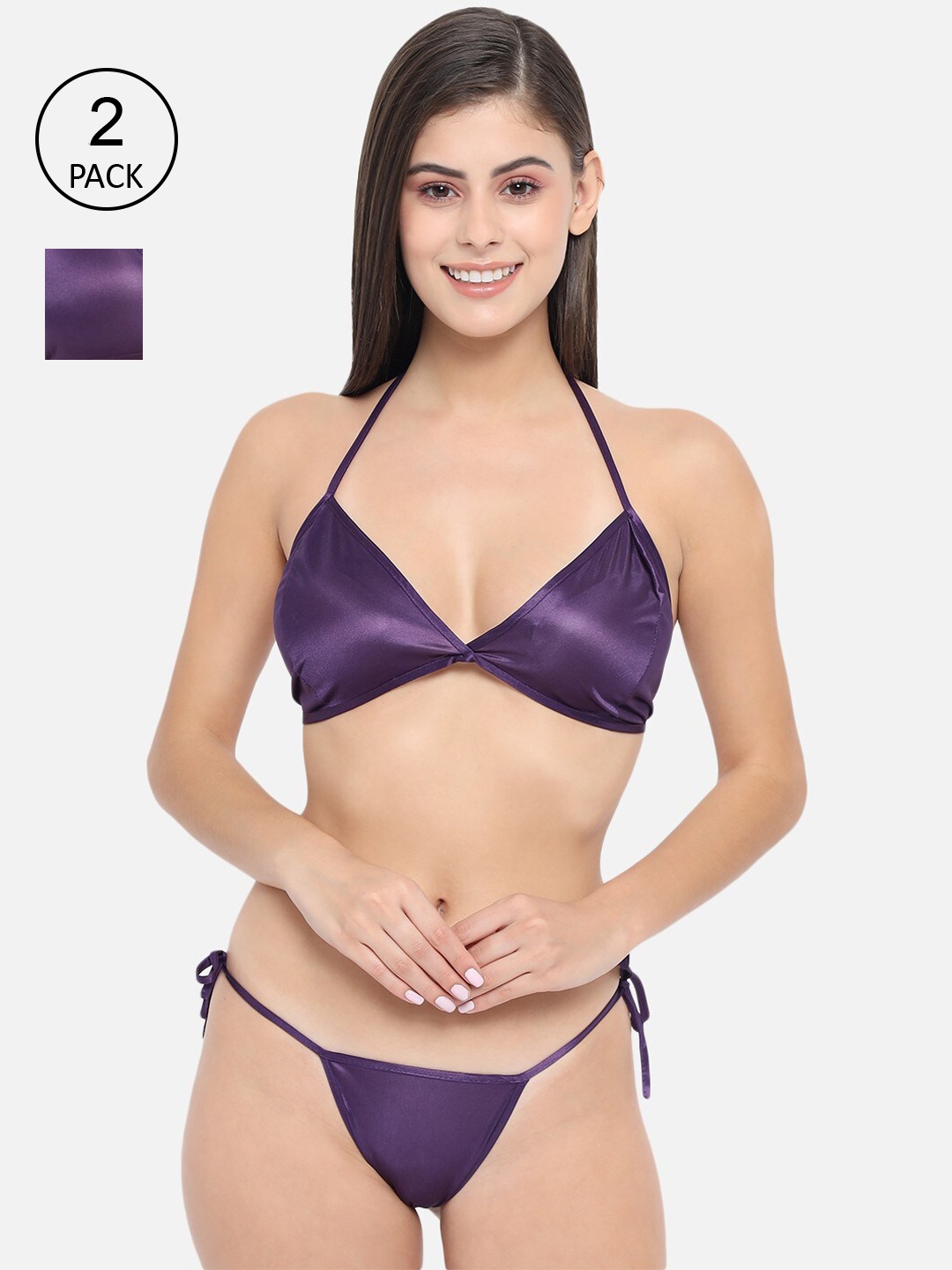 

Klamotten Women Pack Of 2 Purple Solid Lingerie Set