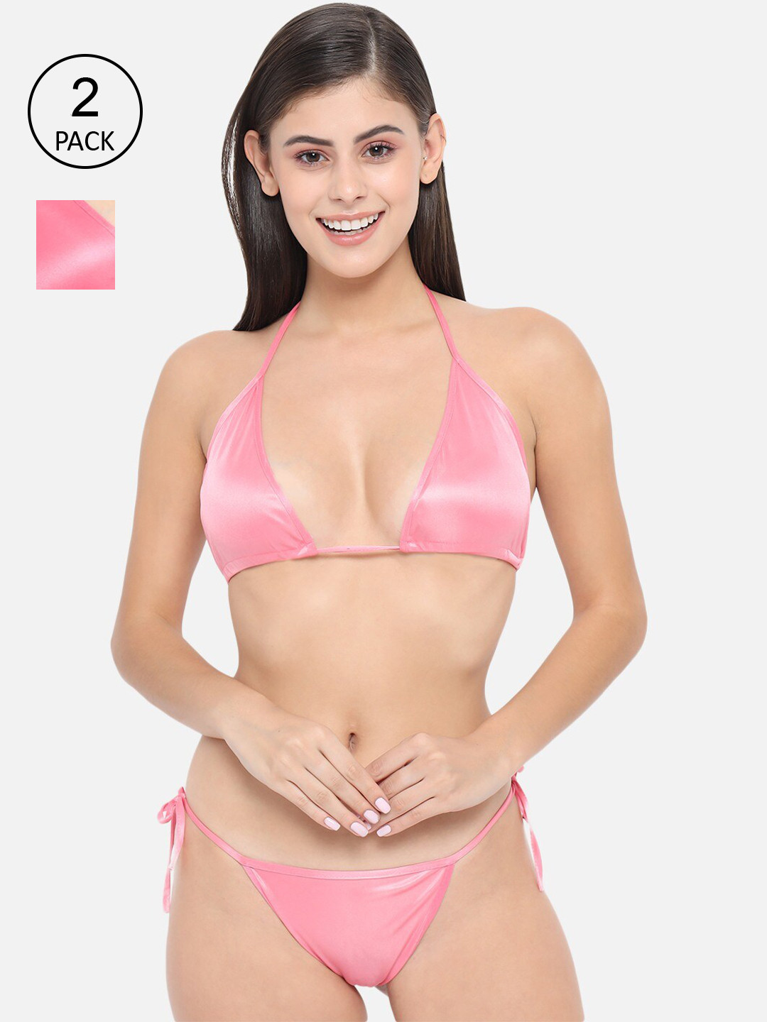 

Klamotten Women Pack Of 2 Pink Solid Lingerie Set
