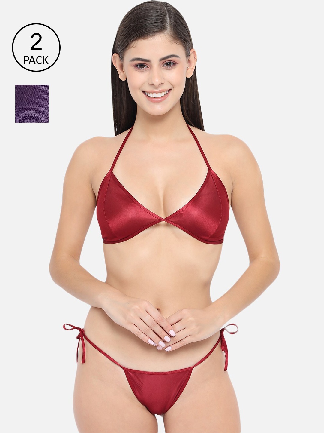 

Klamotten Women Pack Of 2 Solid Lingerie Set, Maroon