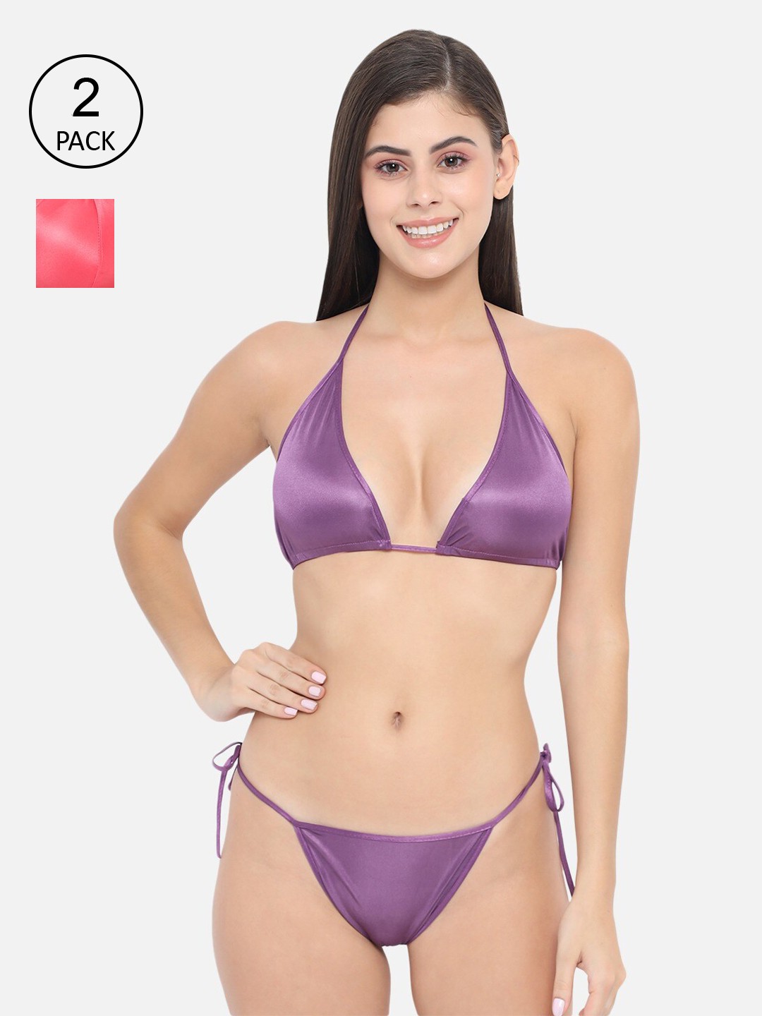 

Klamotten Women Pack Of 2 Solid Lingrie Set, Purple