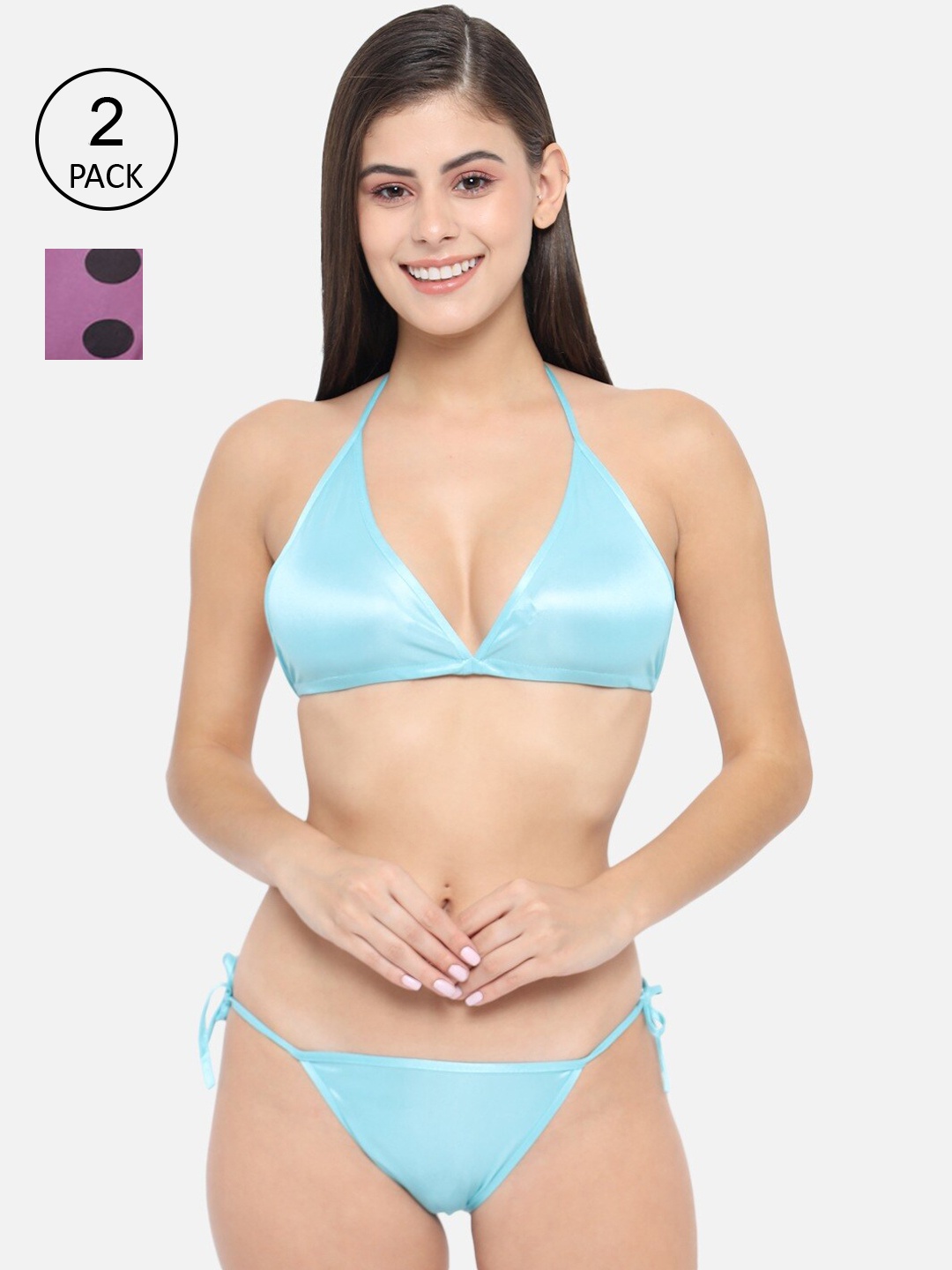 

Klamotten Women Blue & Purple Pack of 2 Bikini Lingerie Set