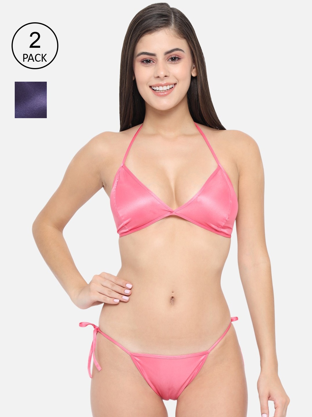

Klamotten Pack Of 2 Women Pink & Blue Solid Lingerie Set