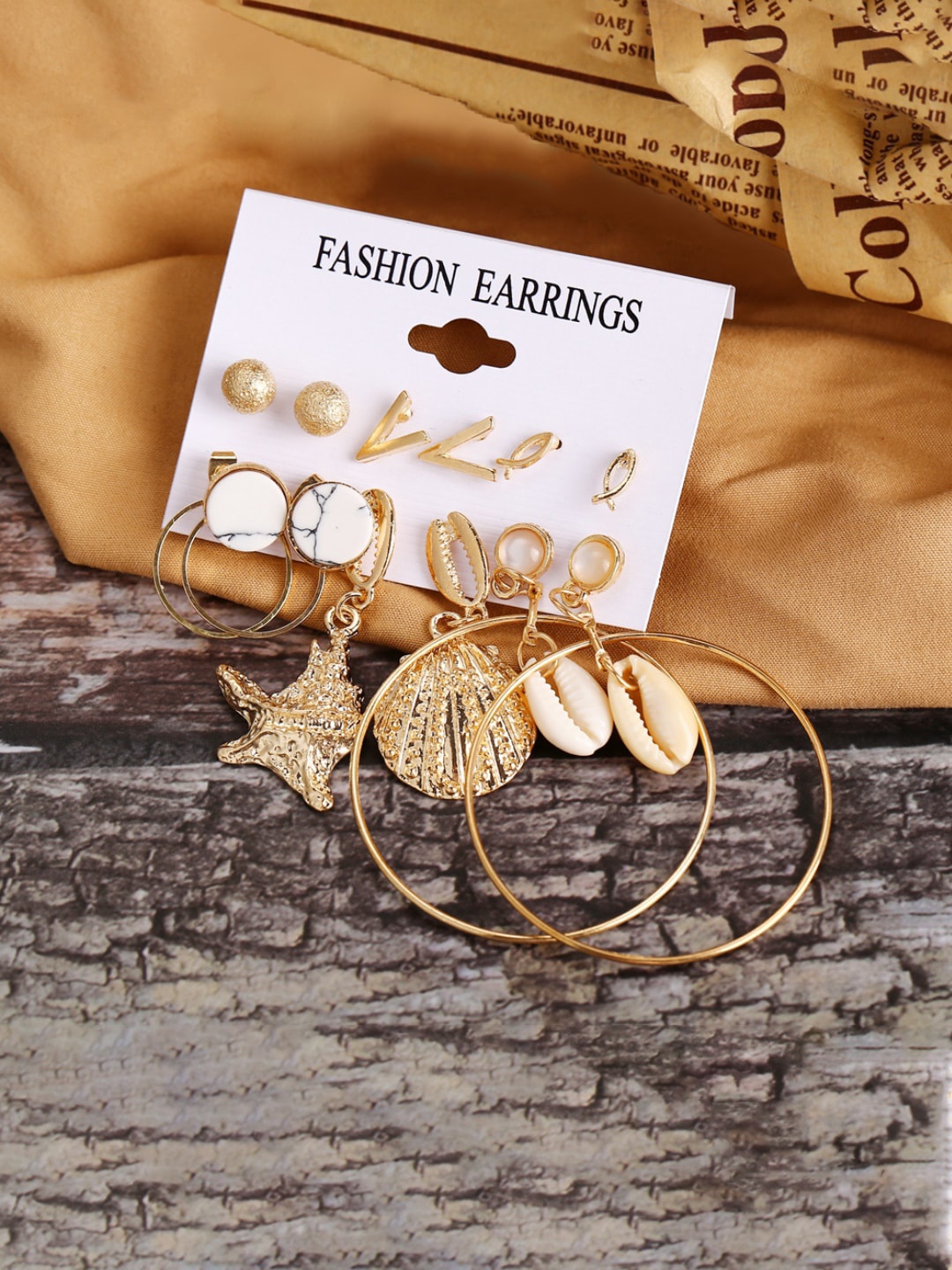 

Yellow Chimes Set Of 6 Gold-Toned Contemporary Earrings