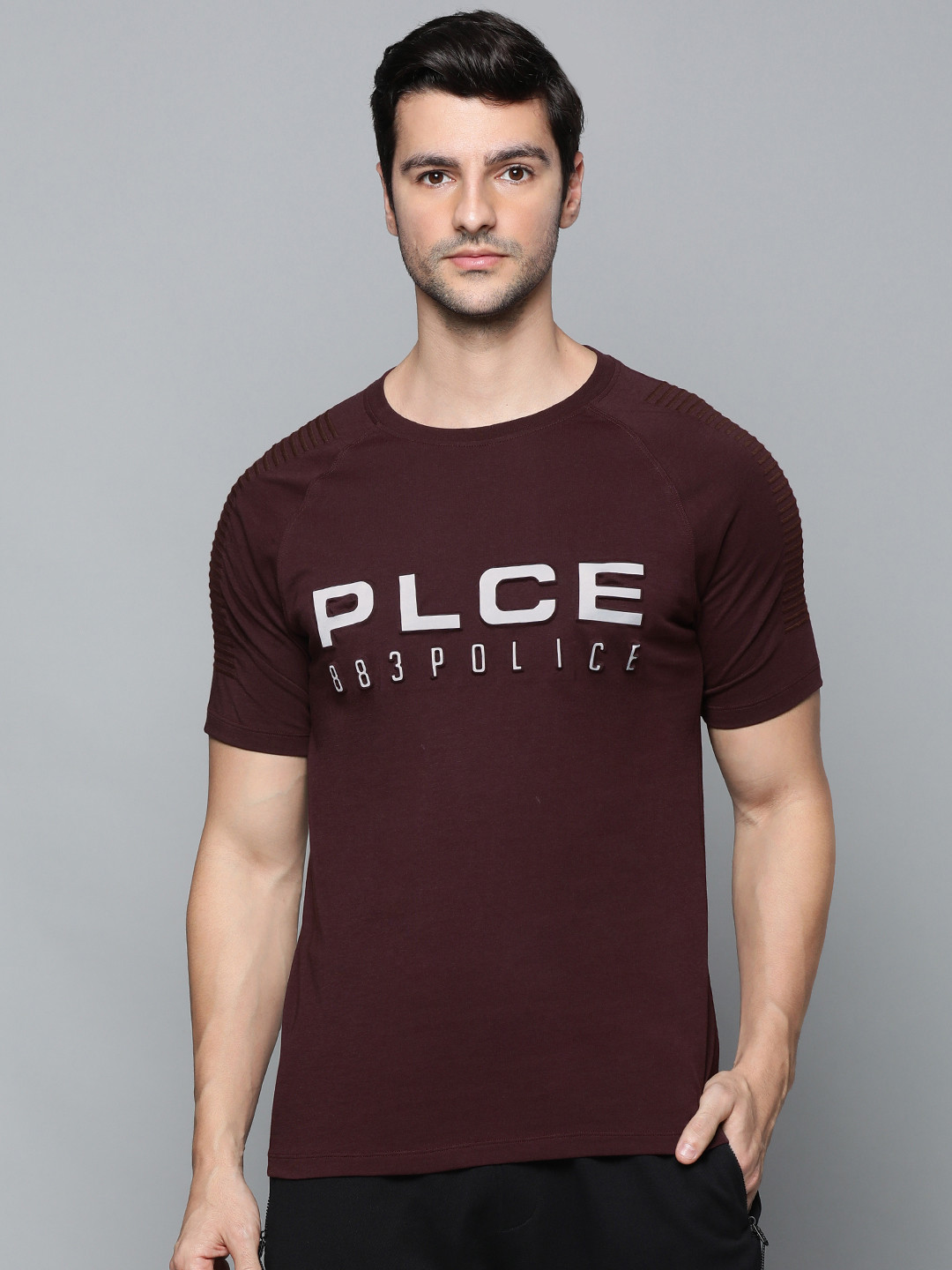 

883 Police Men Burgundy Nakajima Brand Logo T-shirt