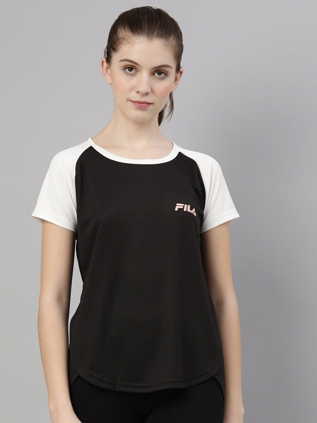 

FILA Women Black Colourblocked Monochrome T-shirt