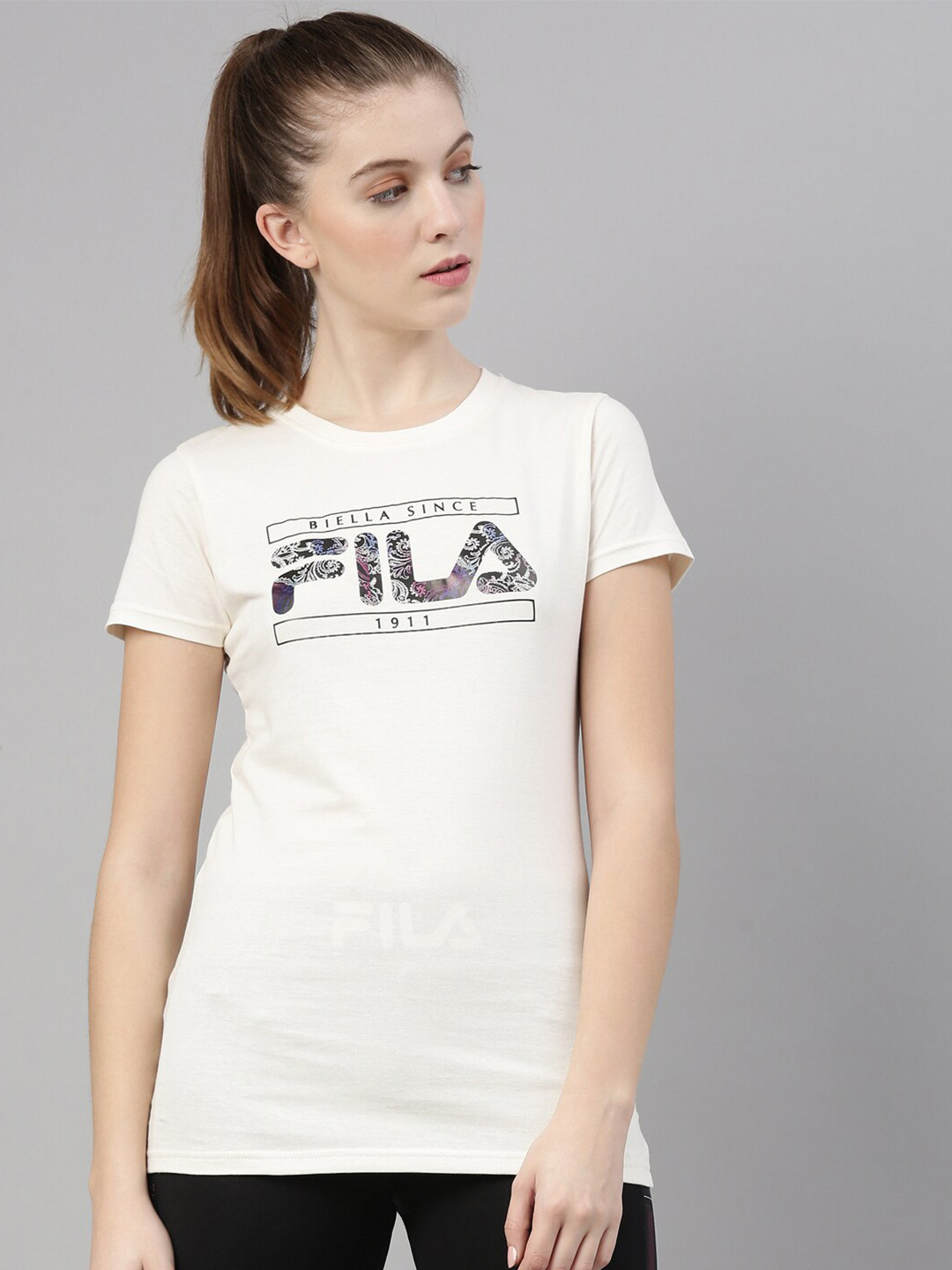 

FILA Women Off White Typography Printed T-shirt