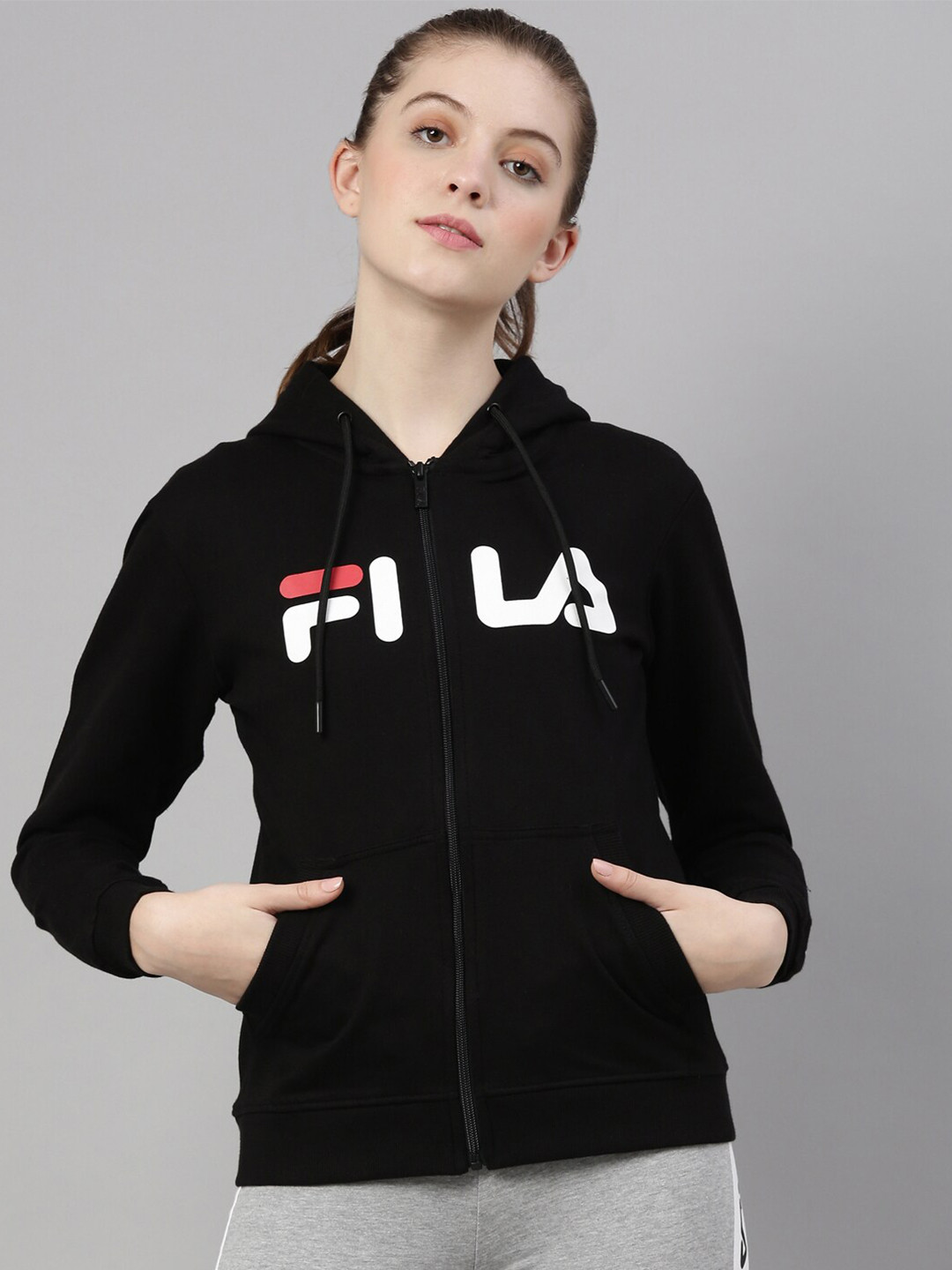 

FILA Brand Logo Printed Pure Cotton Dahlia Hooded Sweatshirt, Black