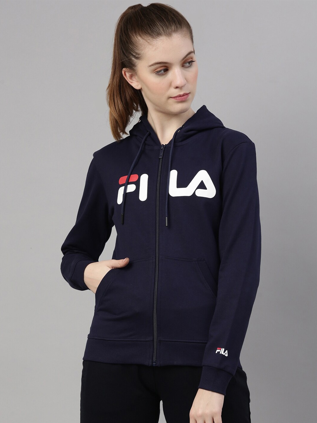 

FILA Pure Cotton Brand Logo Print Hooded Dahlia Sweatshirt, Blue