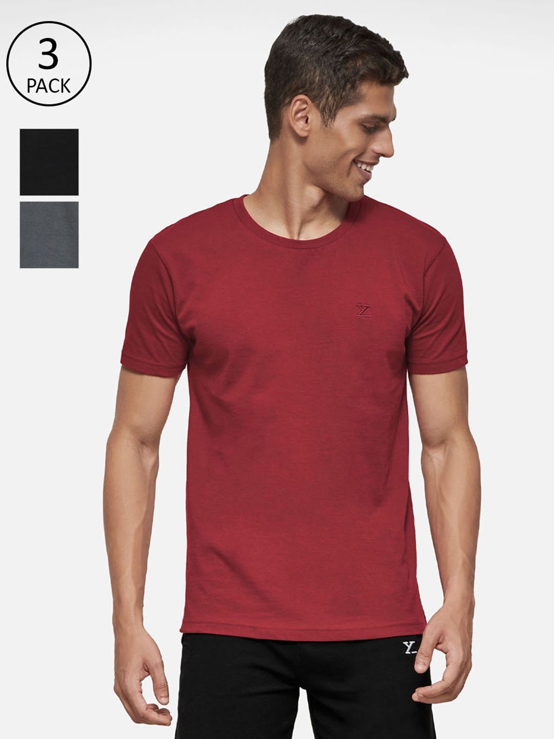 

XYXX Men Pack Of 3 Solid Antimicrobial Pure Organic Cotton Tailored-Fit Lounge T-Shirts, Grey