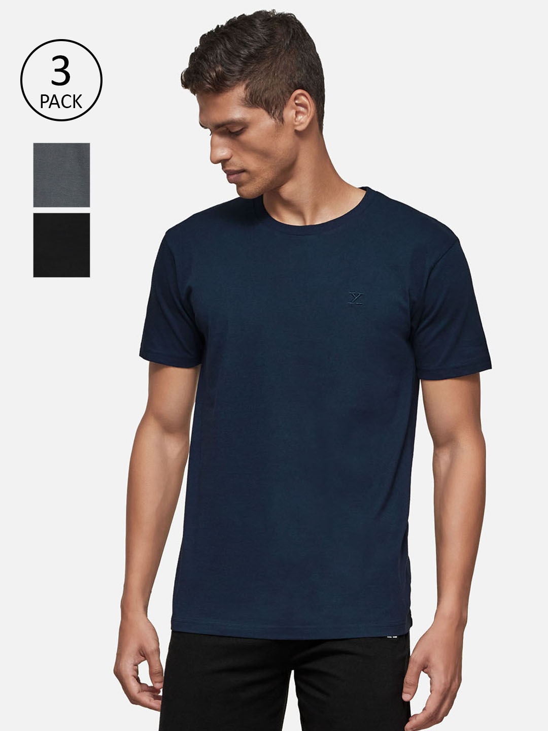 

XYXX Men Pack Of 3 Antimicrobial Organic Cotton Lounge T-shirt, Navy blue