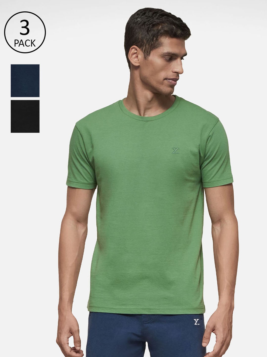 

XYXX Men Pack Of 3 Solid Antimicrobial Organic Cotton Tailored-Fit Lounge T-Shirts, Green