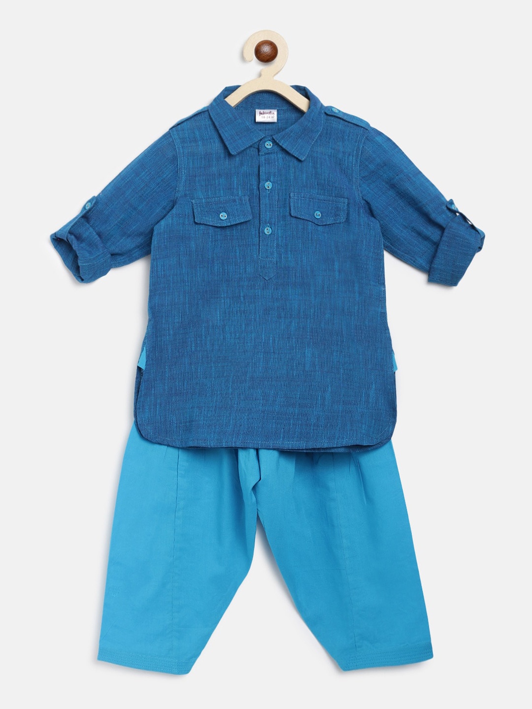 

Fabindia Boys Blue Regular Pure Cotton Kurta with Pyjama