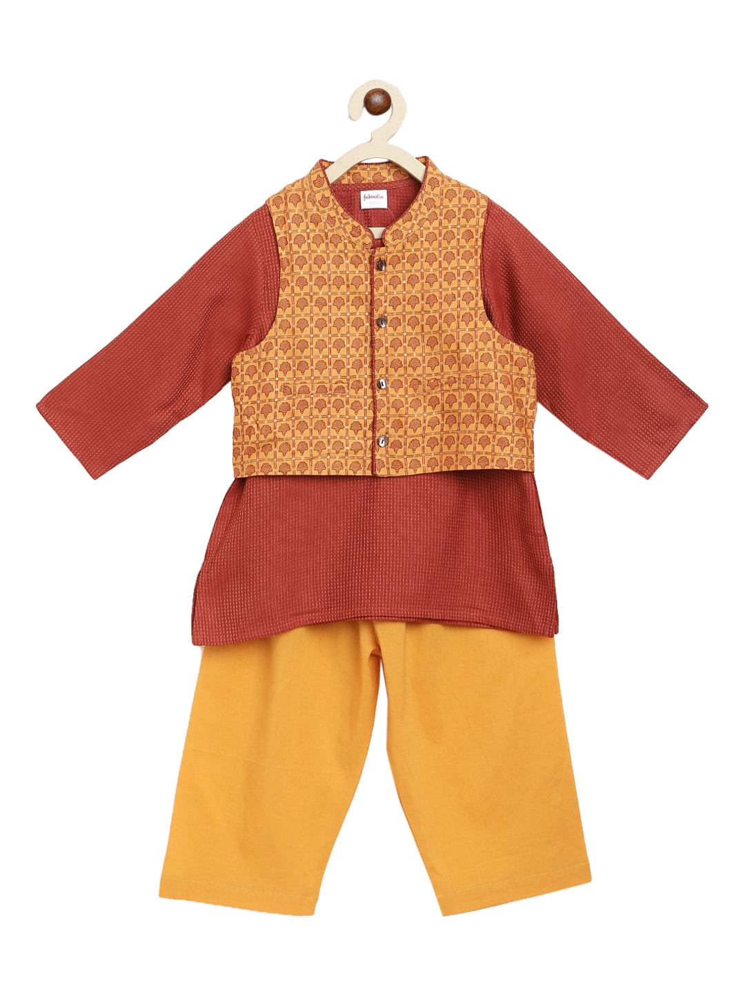 

Fabindia Boys Red Regular Kurta & Pyjamas With Nehru Jacket
