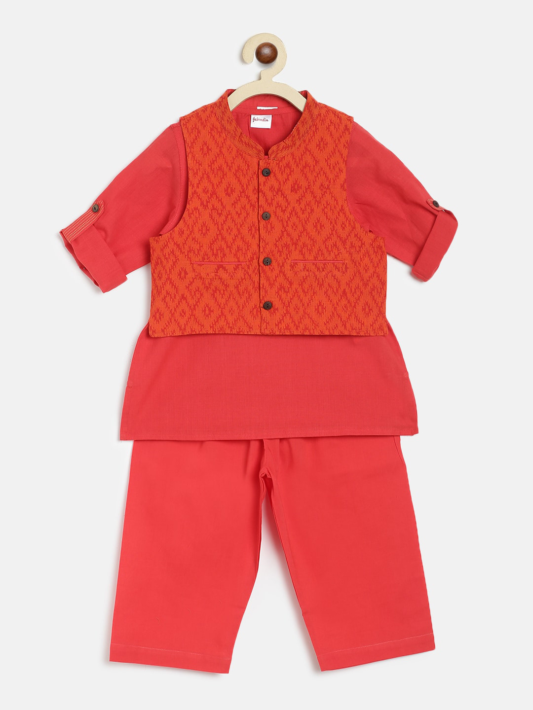 

Fabindia Boys Orange Regular Pure Cotton Kurta with Trousers