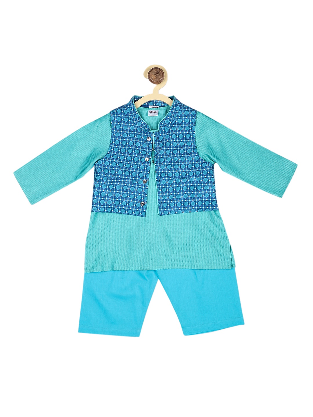 

Fabindia Boys Blue Regular Kurta with Pyjamas & Nehru Jacket