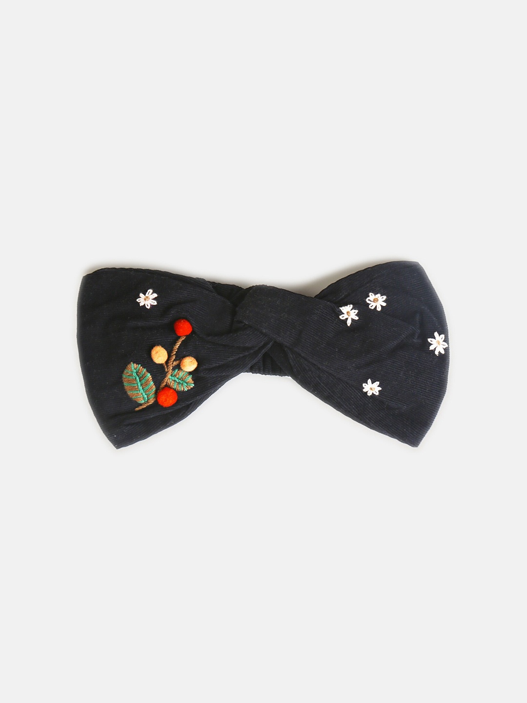 

Cherry Crumble Girls Black Embroidered Cotton Headband