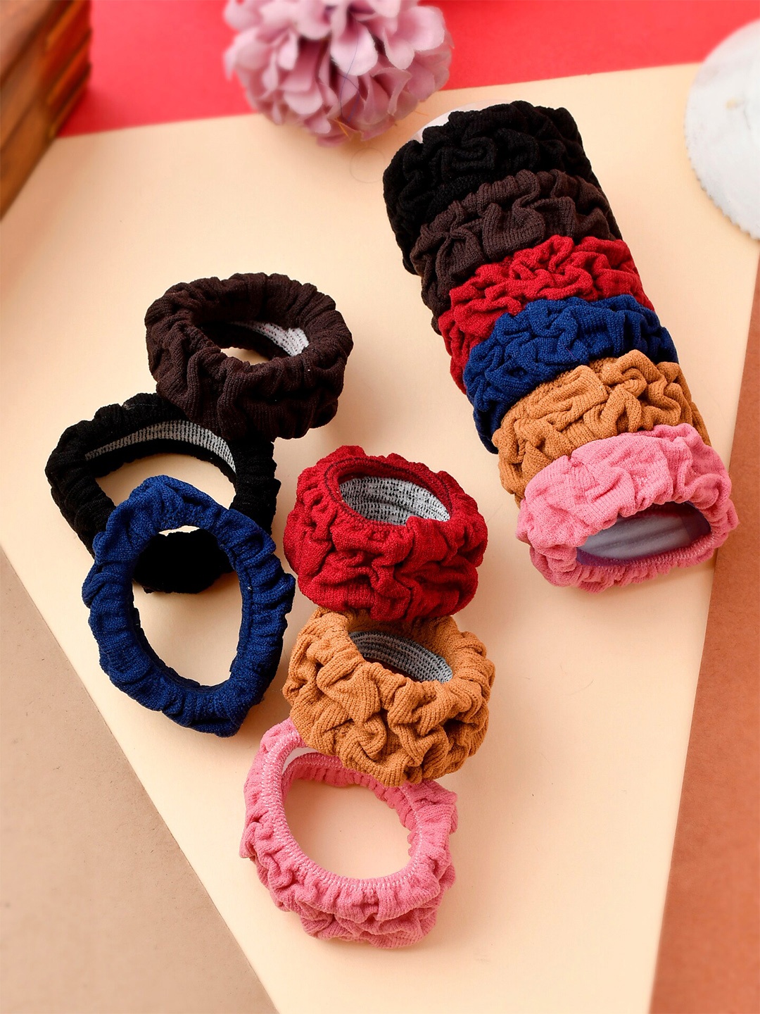 

Silvermerc Designs Women Pack Of 12 Multicolour Fabric Ponytail Holder, Black