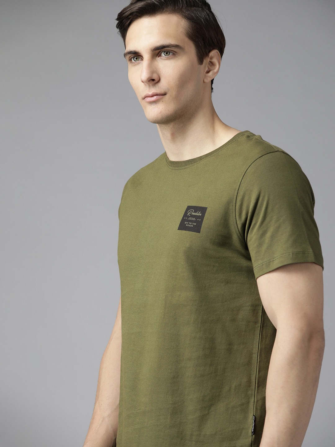 

Roadster Men Olive Green Brand Logo Printed T-shirt