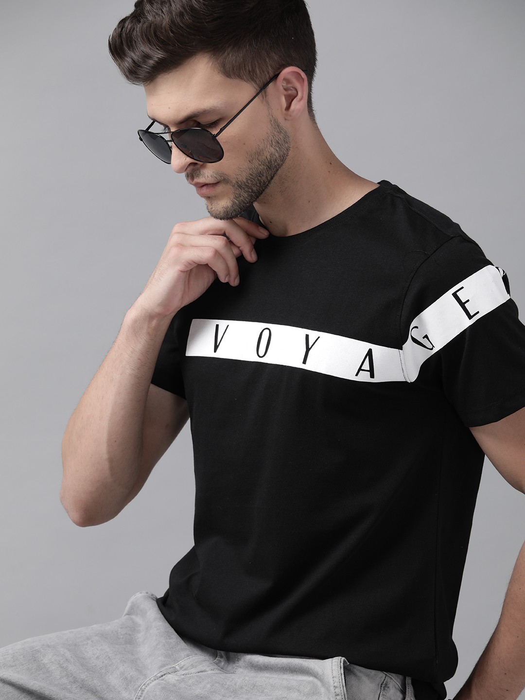 

Roadster Men Black Typography Printed Pure Cotton T-shirt
