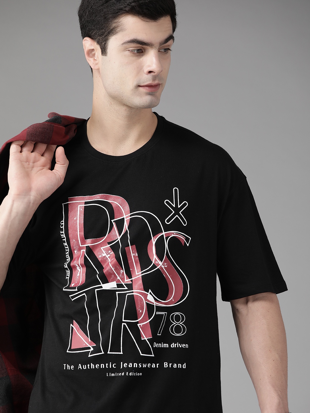 

Roadster Men Black & Red Printed Pure Cotton T-shirt