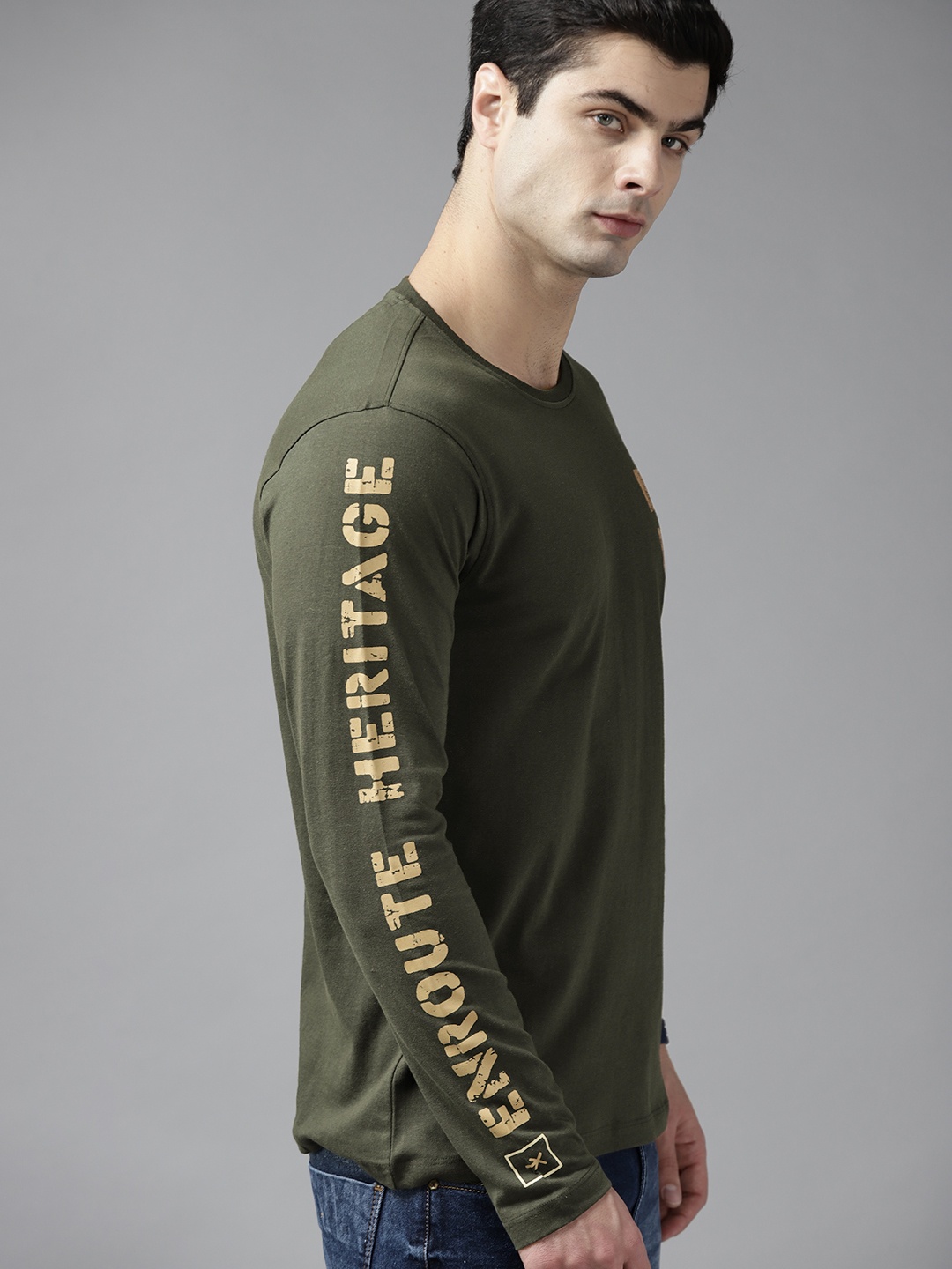 

Roadster Men Olive Green Pure Cotton T-shirt