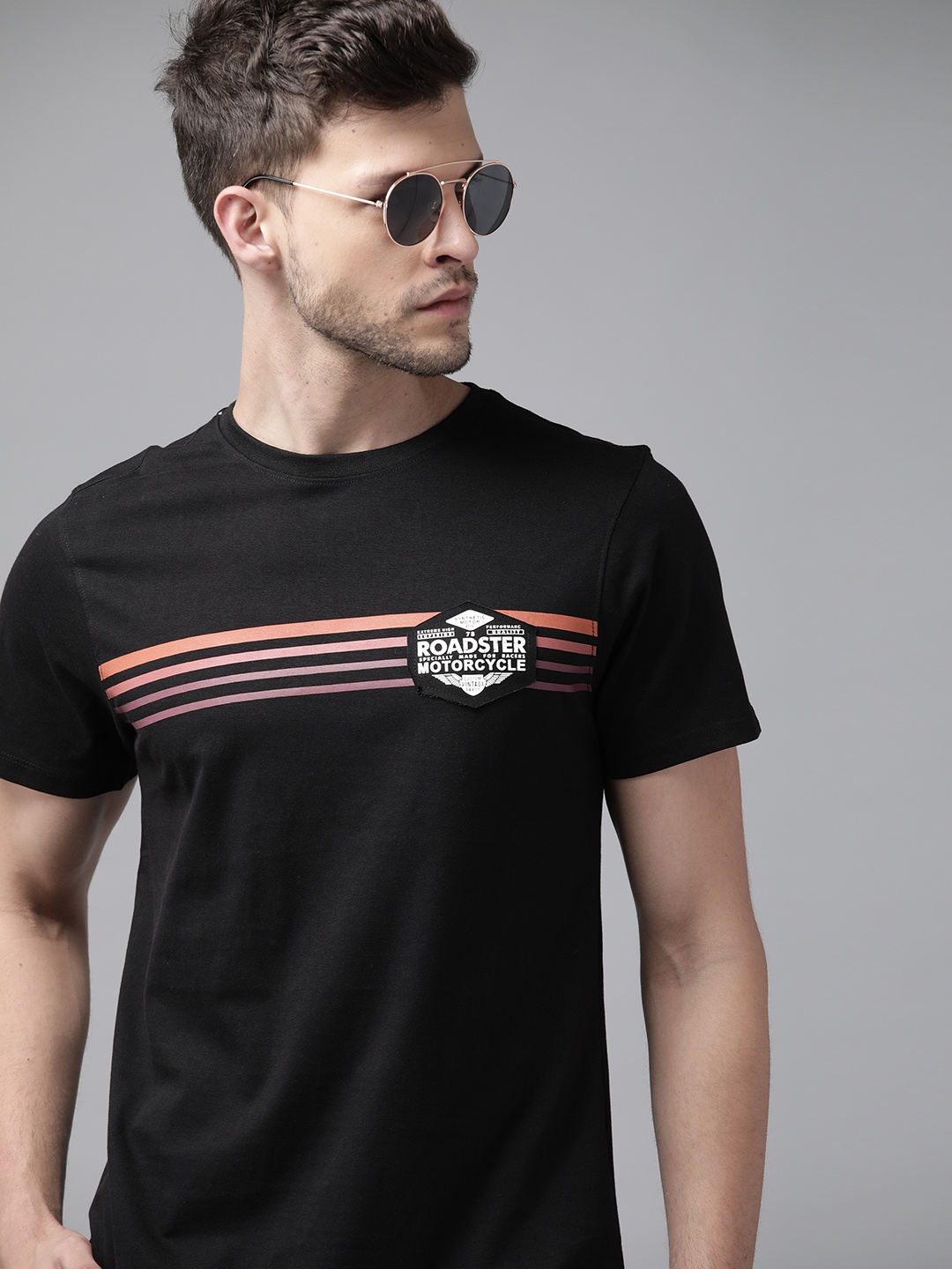 

Roadster Men Black Printed Pure Cotton T-shirt