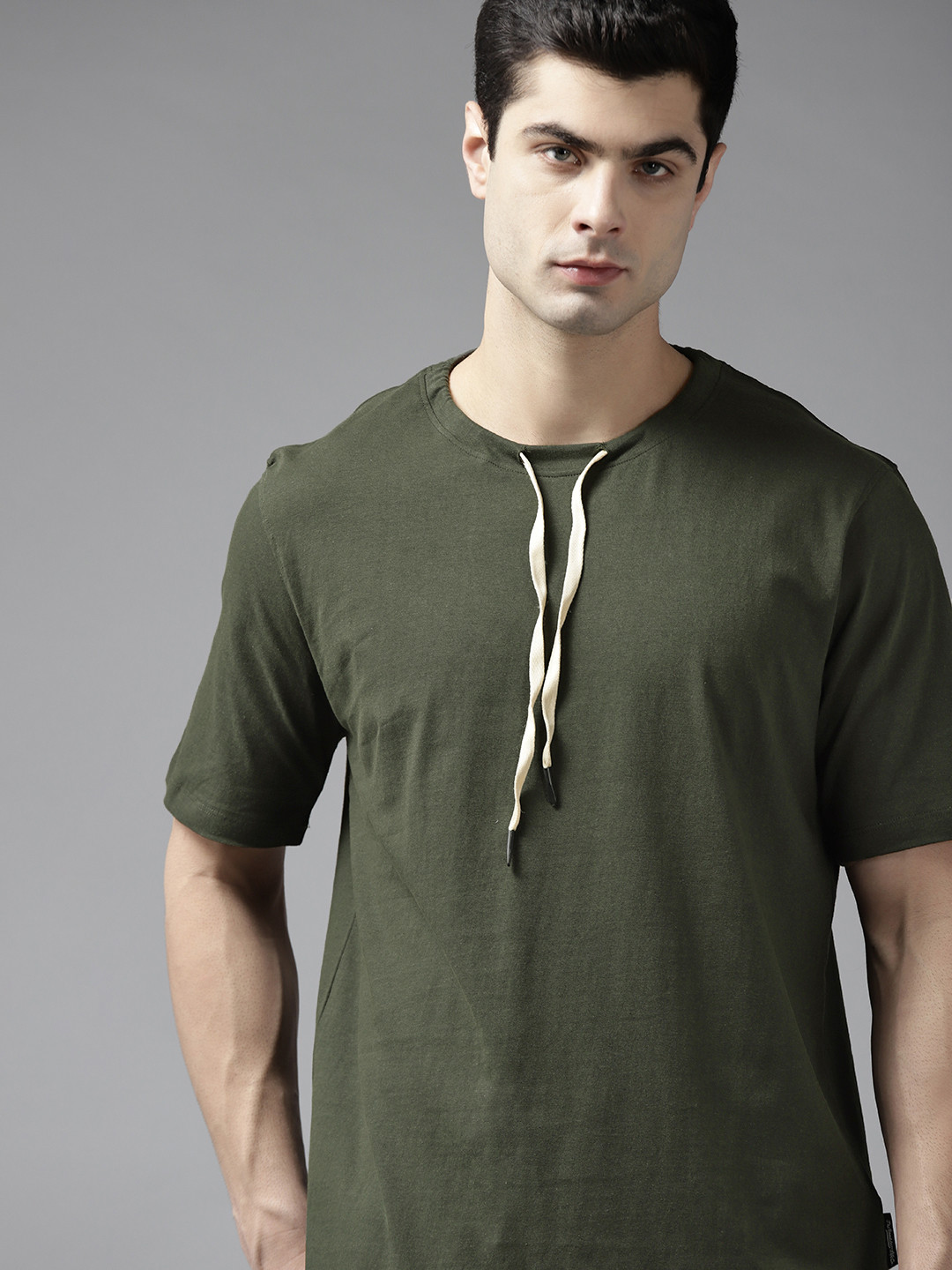 

Roadster Men Olive Green Pure Cotton T-shirt