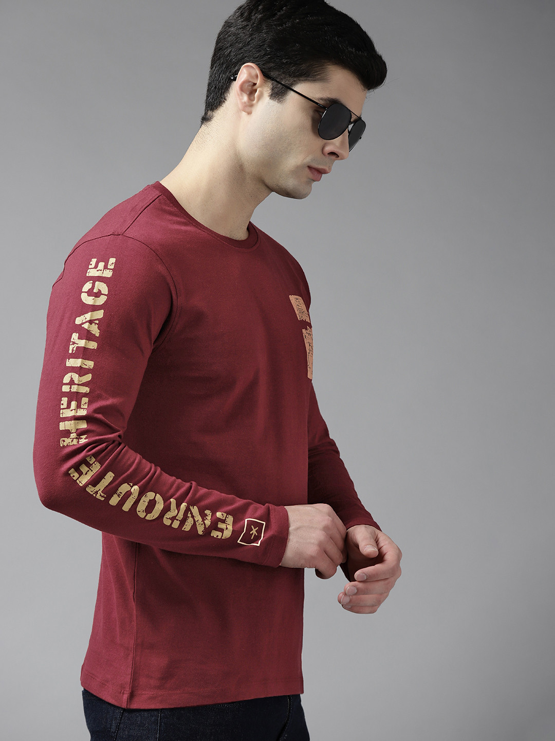 

Roadster Men Maroon Pure Cotton T-shirt