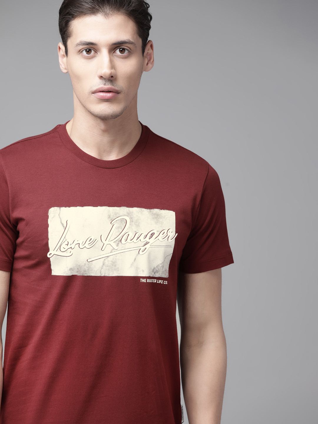 

The Roadster Lifestyle Co Men Maroon Typography Printed Pure Cotton T-shirt