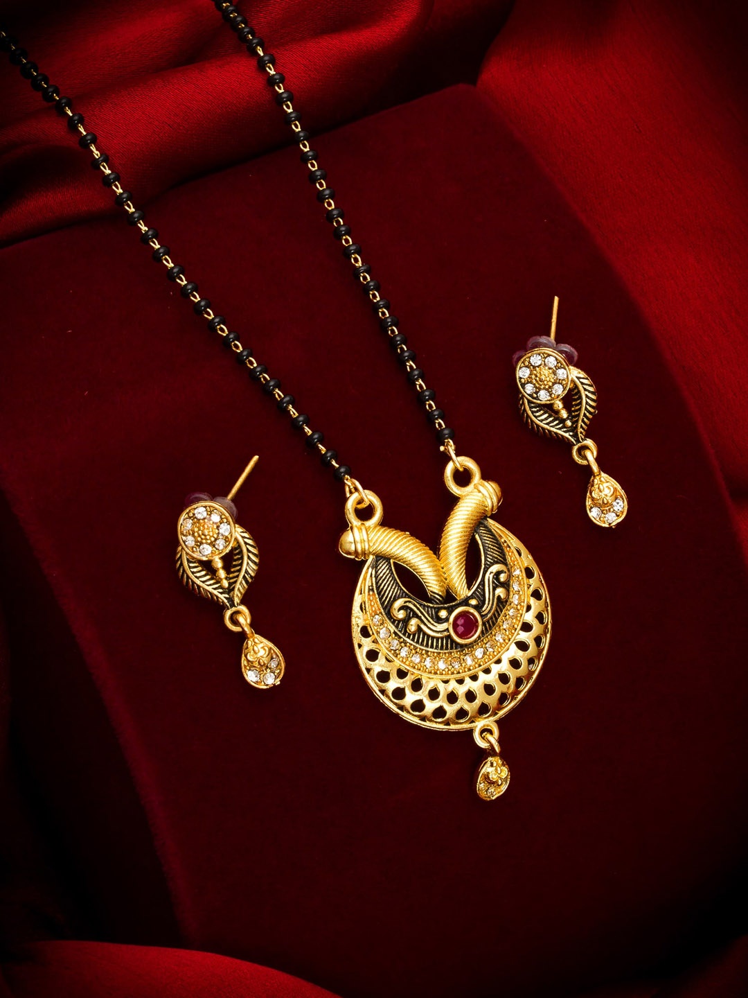 

Aadita Gold Tone Pearl Mangalsutra with Earrings