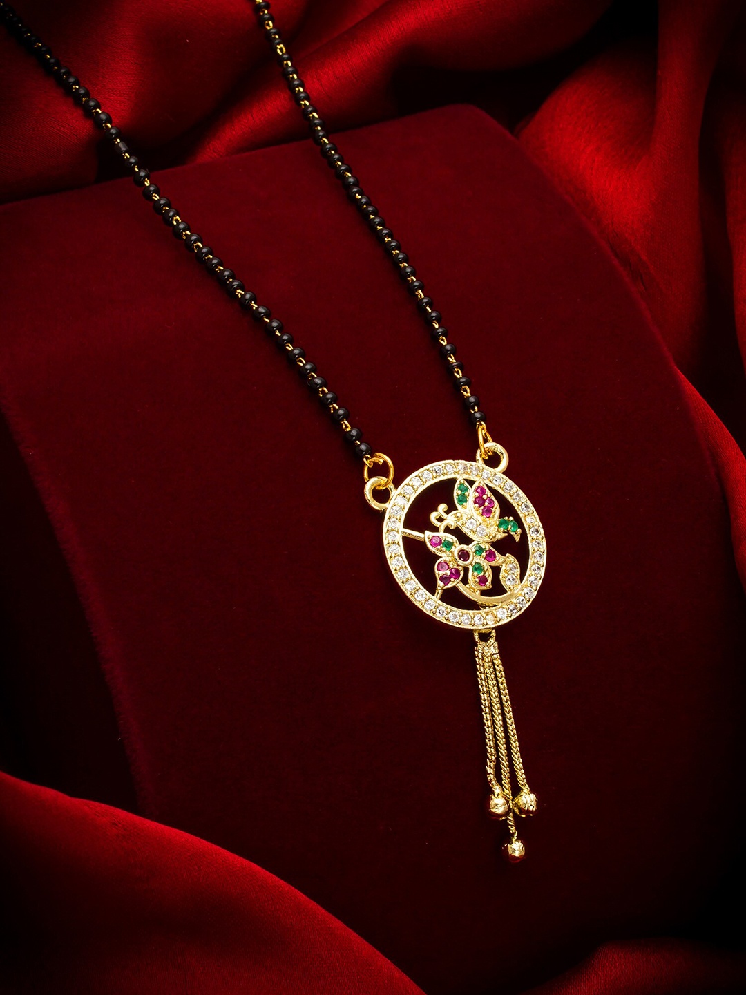

aadita Gold-Plated White & Black AD-Studded & Beaded Mangalsutra