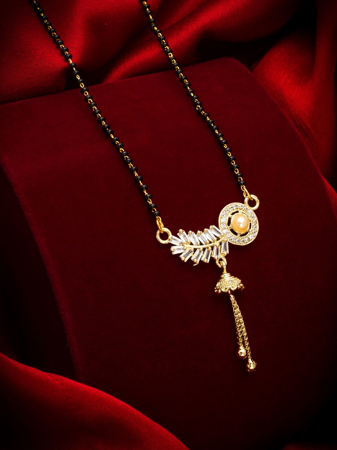 

aadita Black & Gold Toned Beaded AD Mangalsutra
