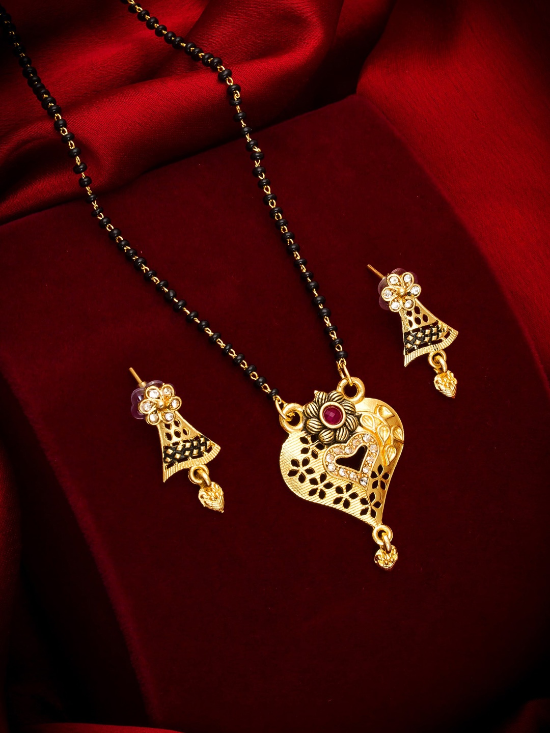 

aadita Gold-Plated Mangalsutra With Earrings